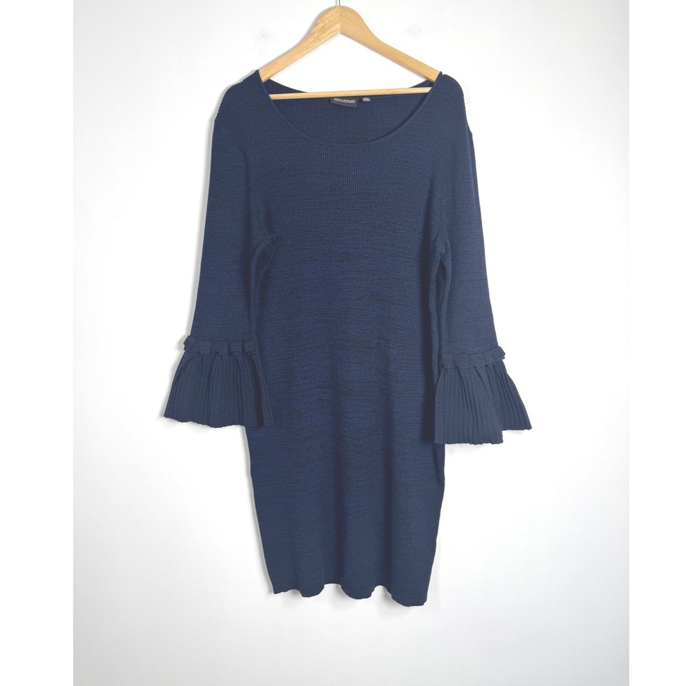 Boho‎ Nina Leonard Womens XL Sweater Dress Navy Space Dye Pleated Bell Sleeve